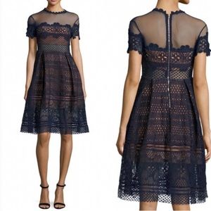 Few Moda NWT Ramona Navy Blue & Nude Lace & Mesh Party Dress - S